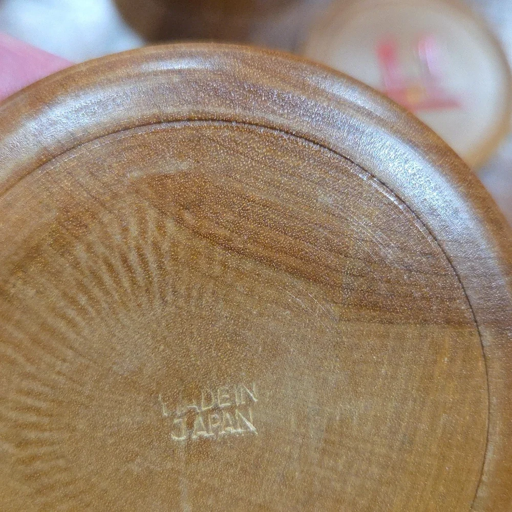 Vintage Japanese Handcrafted Wooden Coaster Set with Box